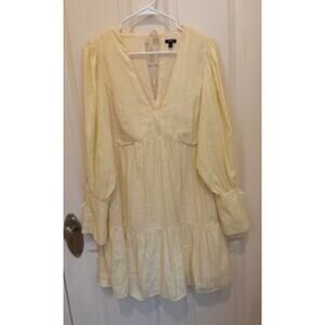 EXPRESS Elegant Yellow V-Neck Linen Blend Dress - Medium